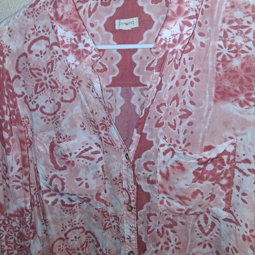 Pilcro x Anthropologie ROMY M Orange Peach White Floral Print Button Blouse - Picture 3 of 7